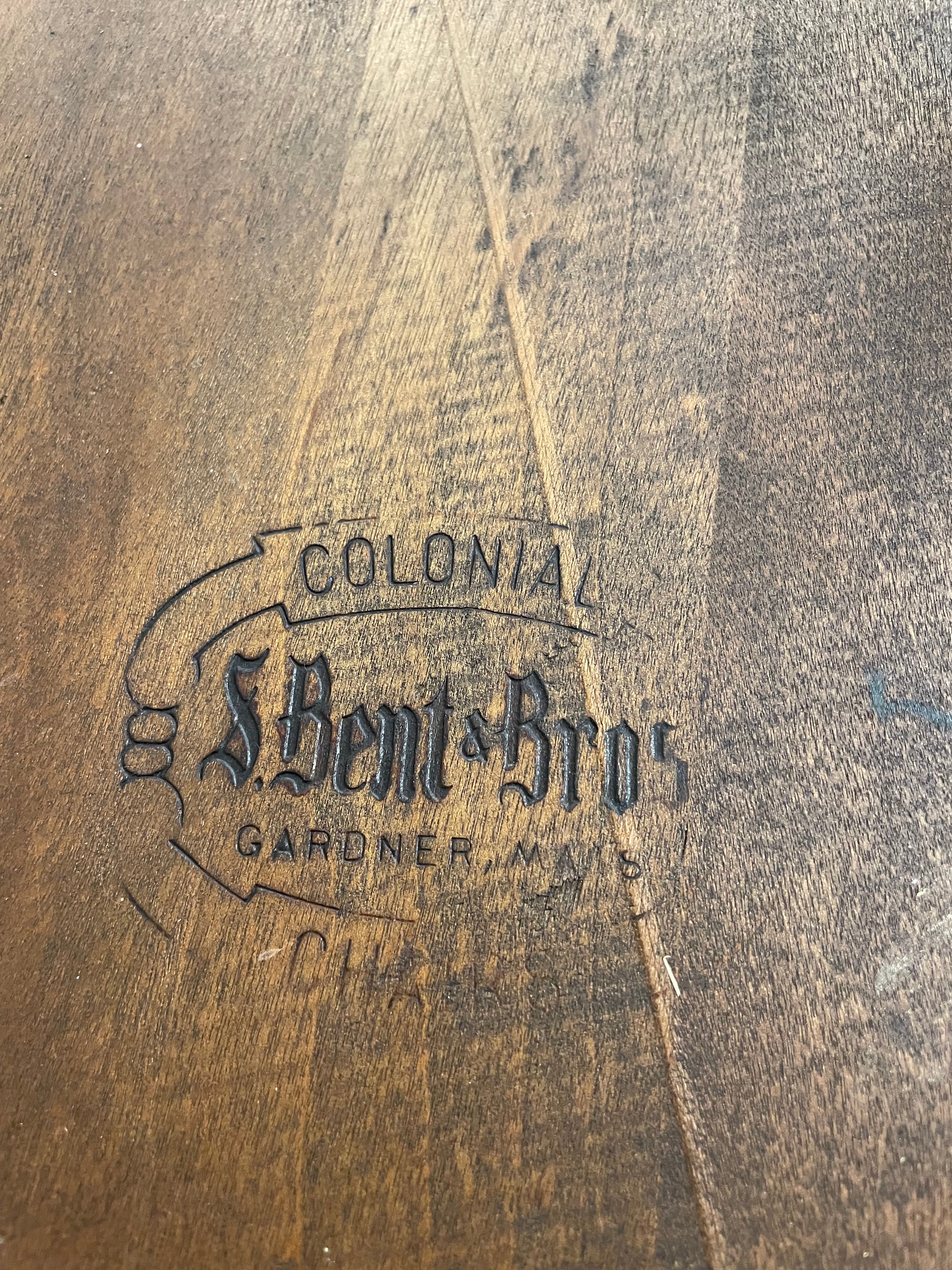 Vintage S. Bent &amp; Bros. Colonial Revival Dining Set - Drop Leaf Table &amp; 2 Spindle Chairs