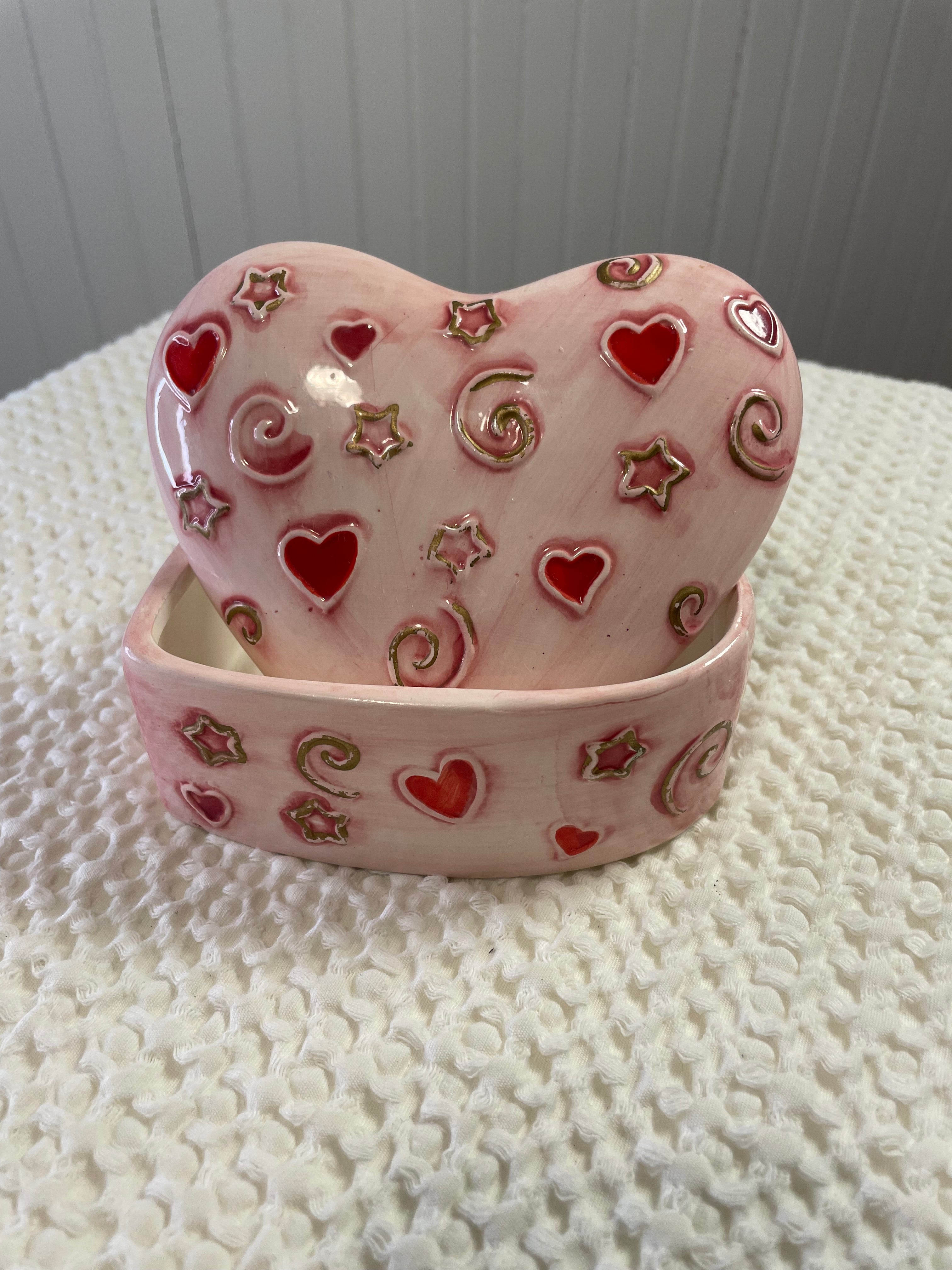 hand-painted ceramic heart trinket box