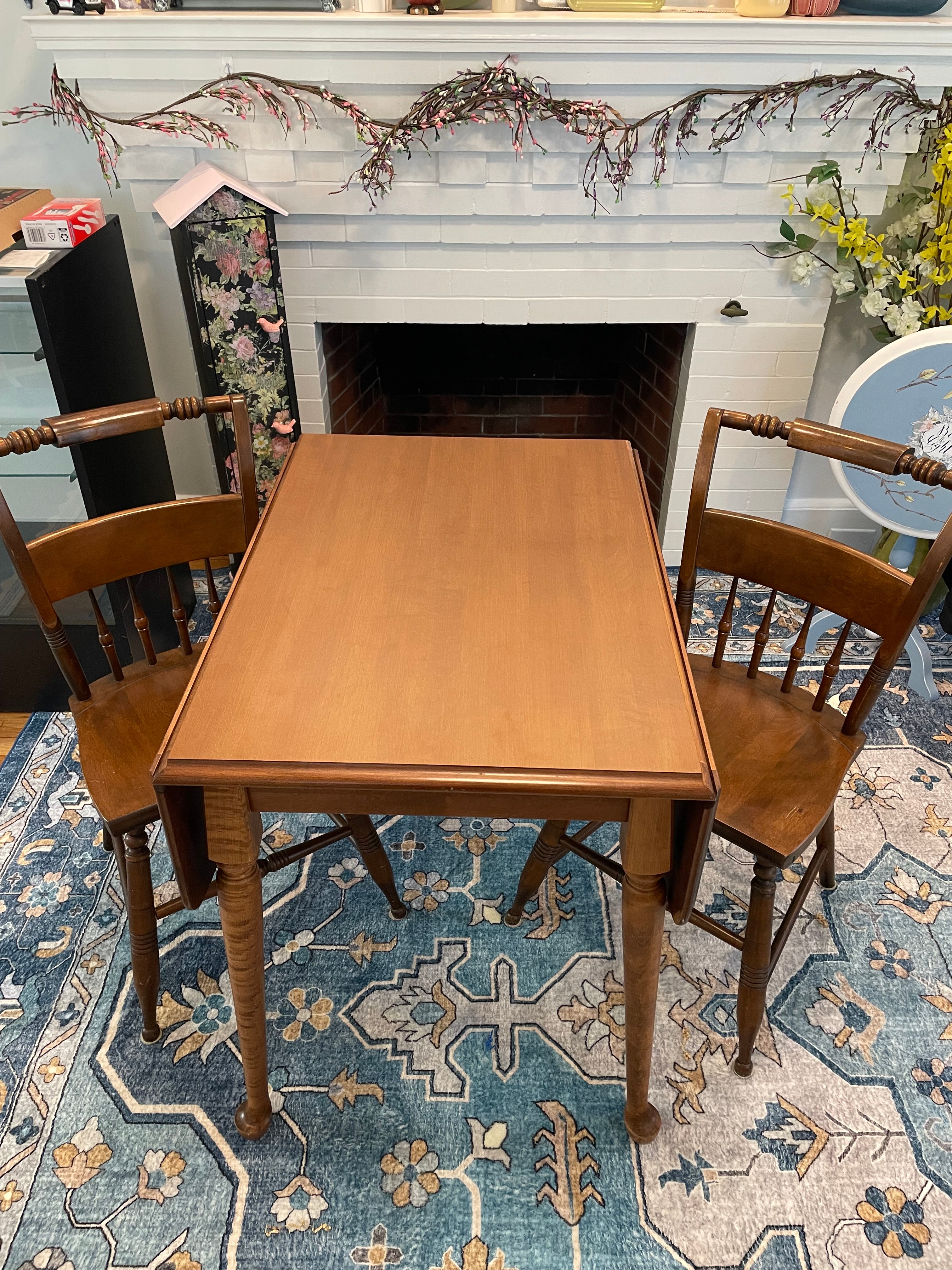 Vintage S. Bent &amp; Bros. Colonial Revival Dining Set - Drop Leaf Table &amp; 2 Spindle Chairs