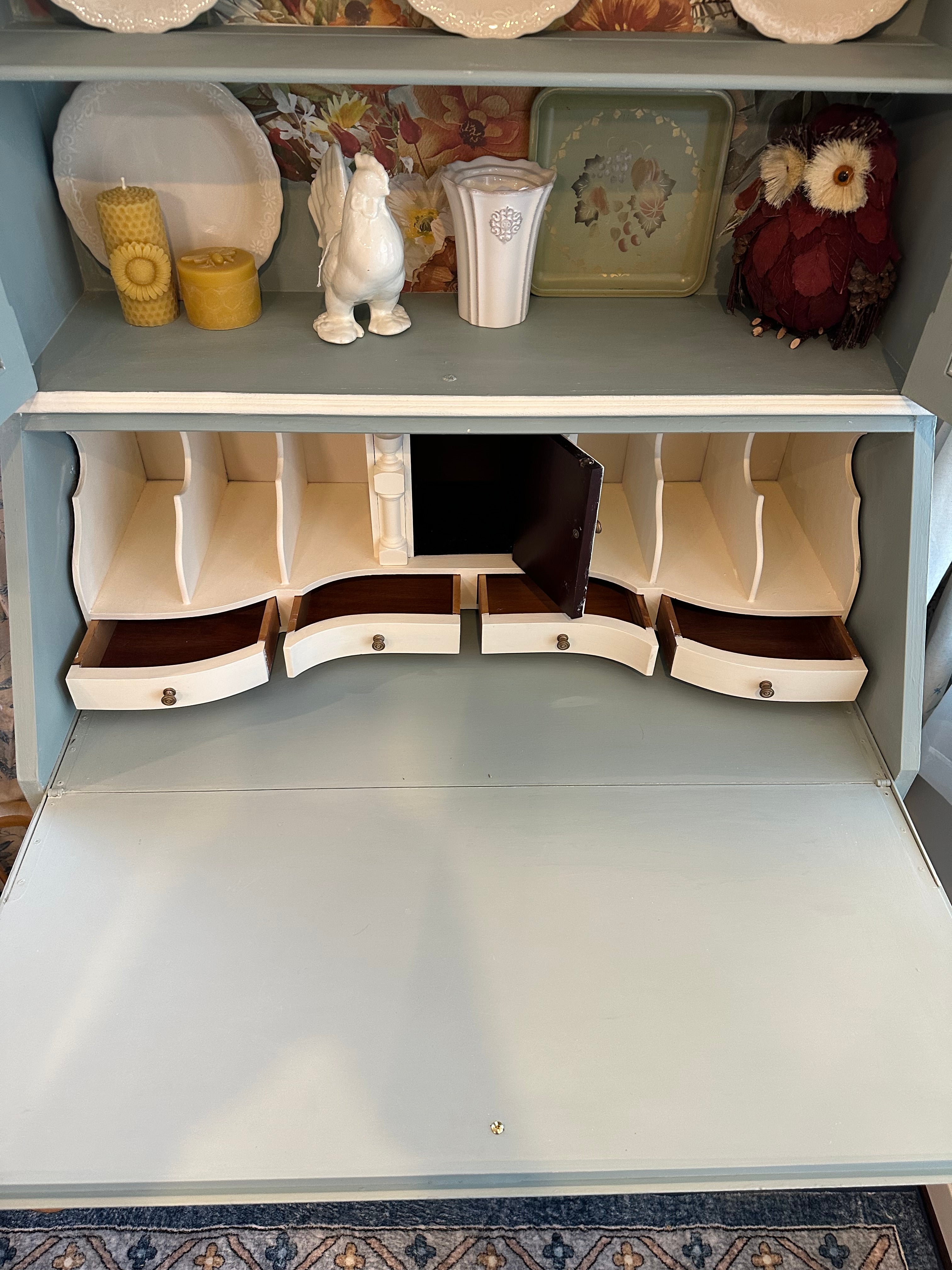 Enchanting Floral Serpentine Secretary Desk & Hutch
