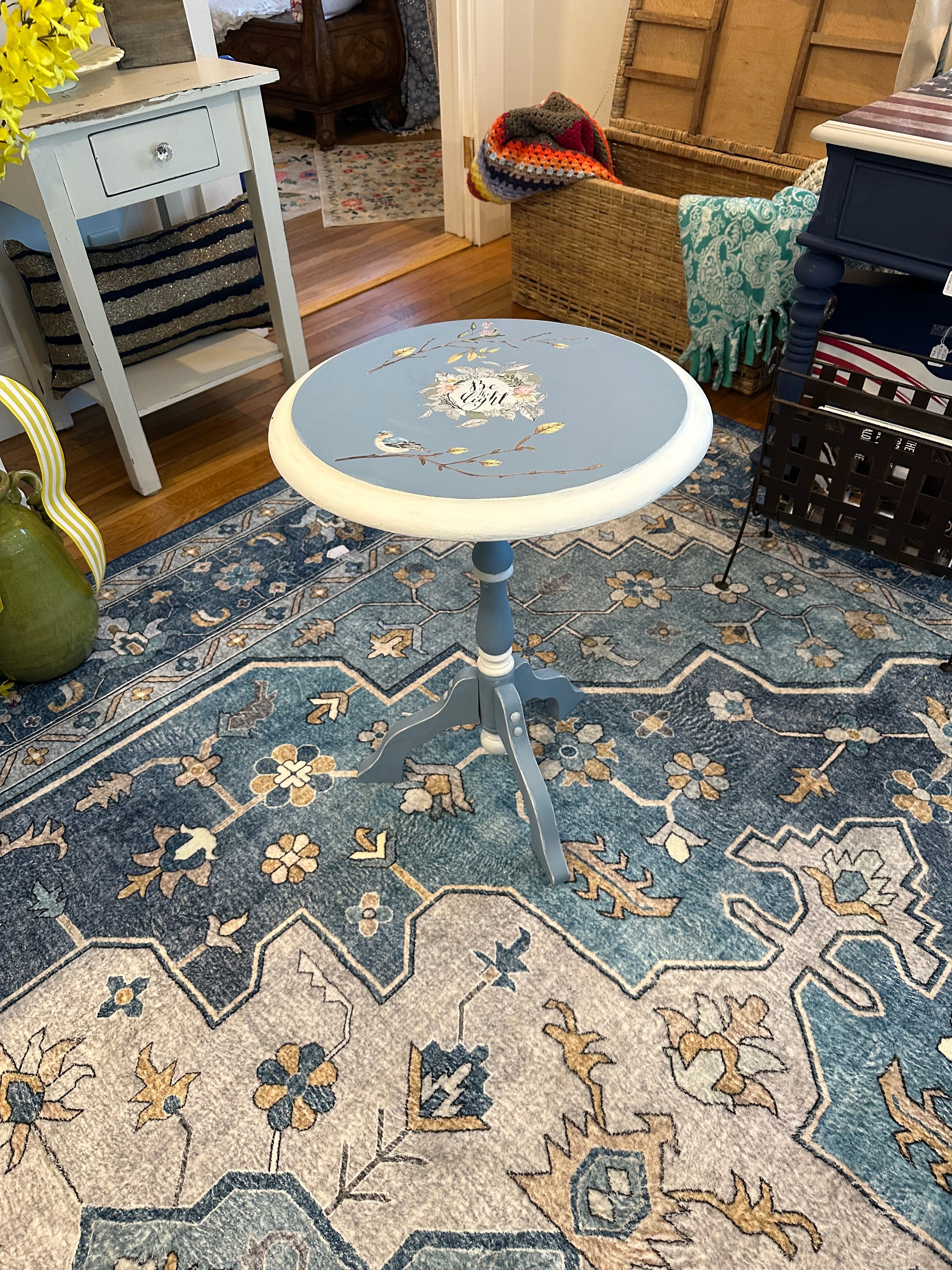 Whimsical Bird & Botanical Pedestal Side Table