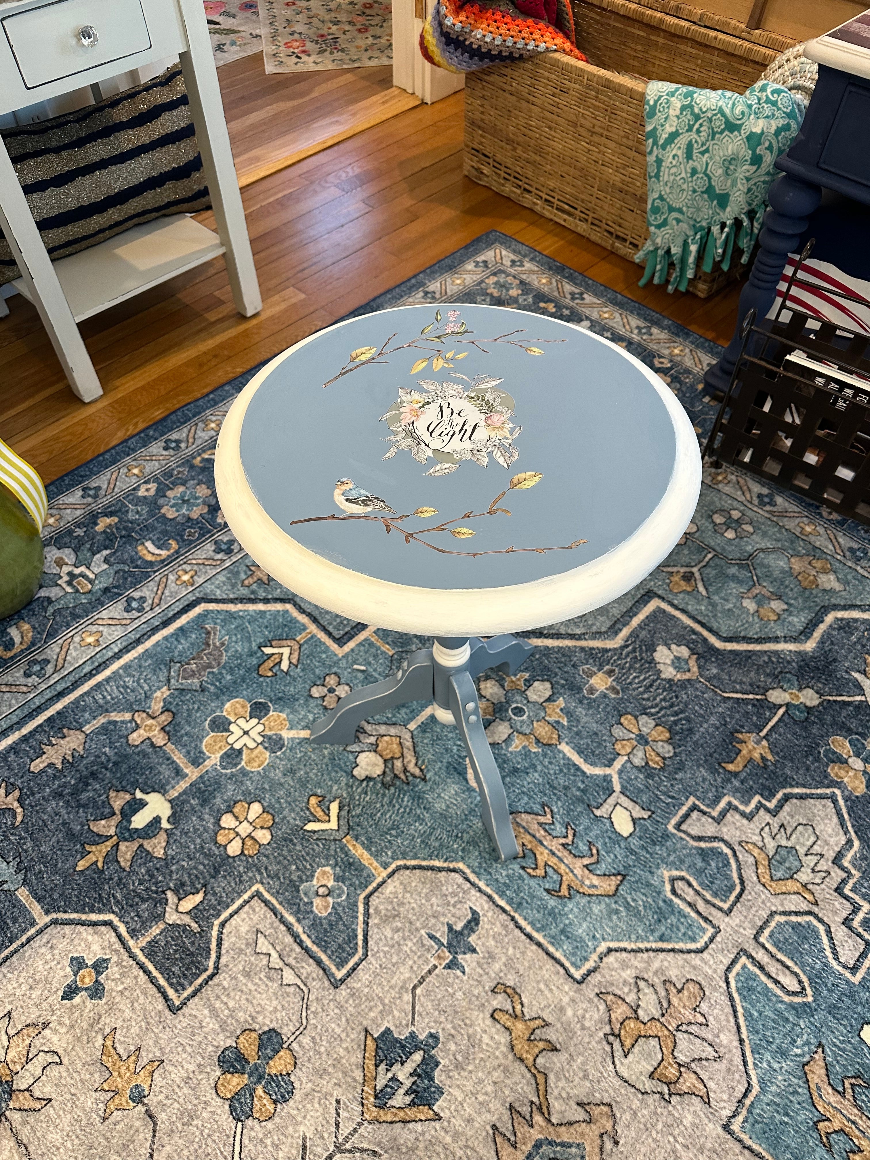 Whimsical Bird & Botanical Pedestal Side Table