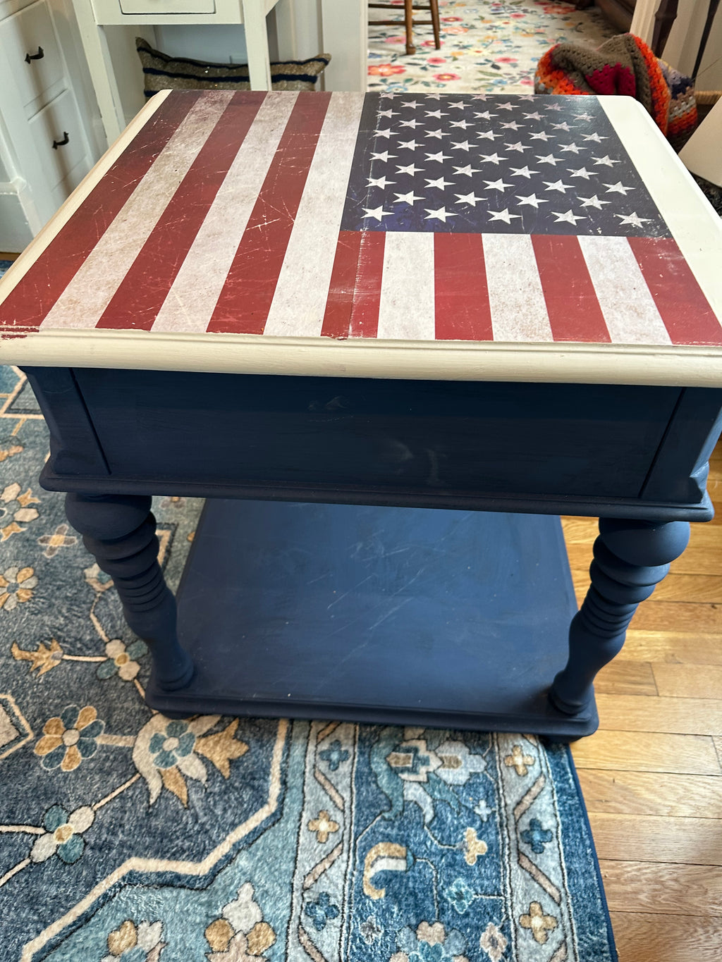 Americana Vintage Accent Table with Flag Top