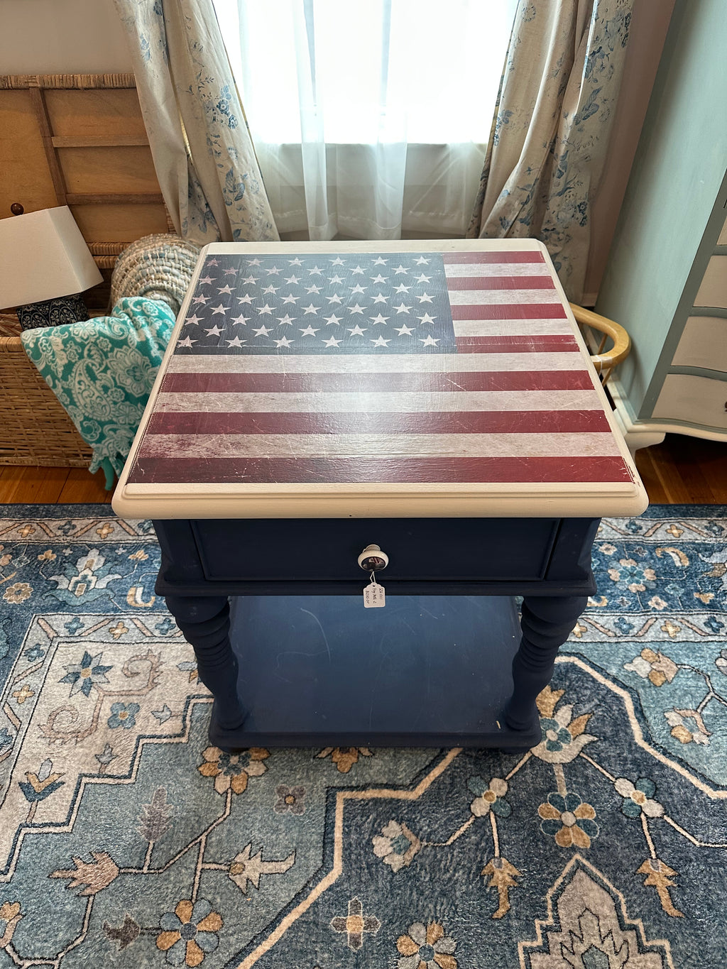 Americana Vintage Accent Table with Flag Top