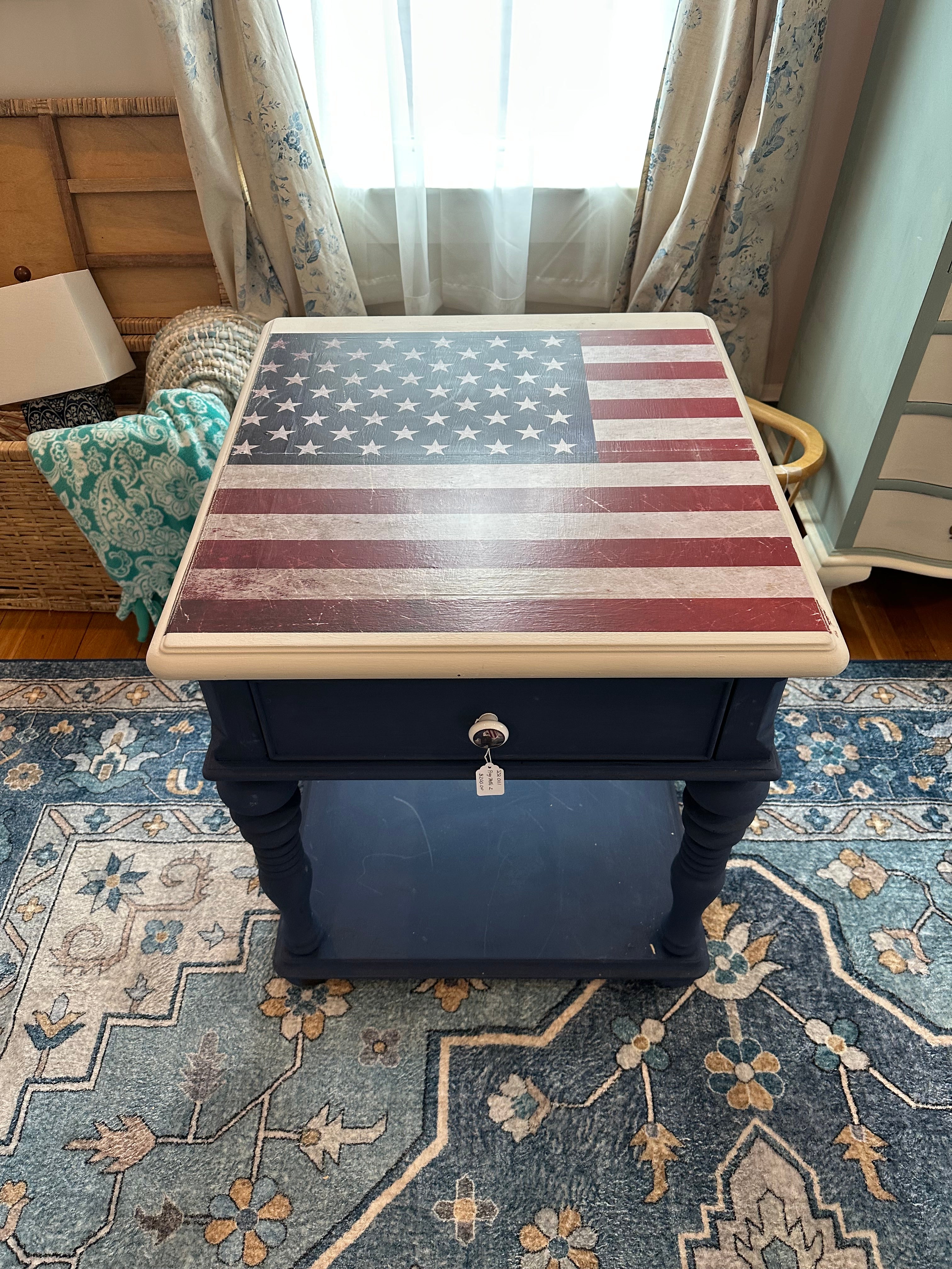 Americana Vintage Accent Table with Flag Top