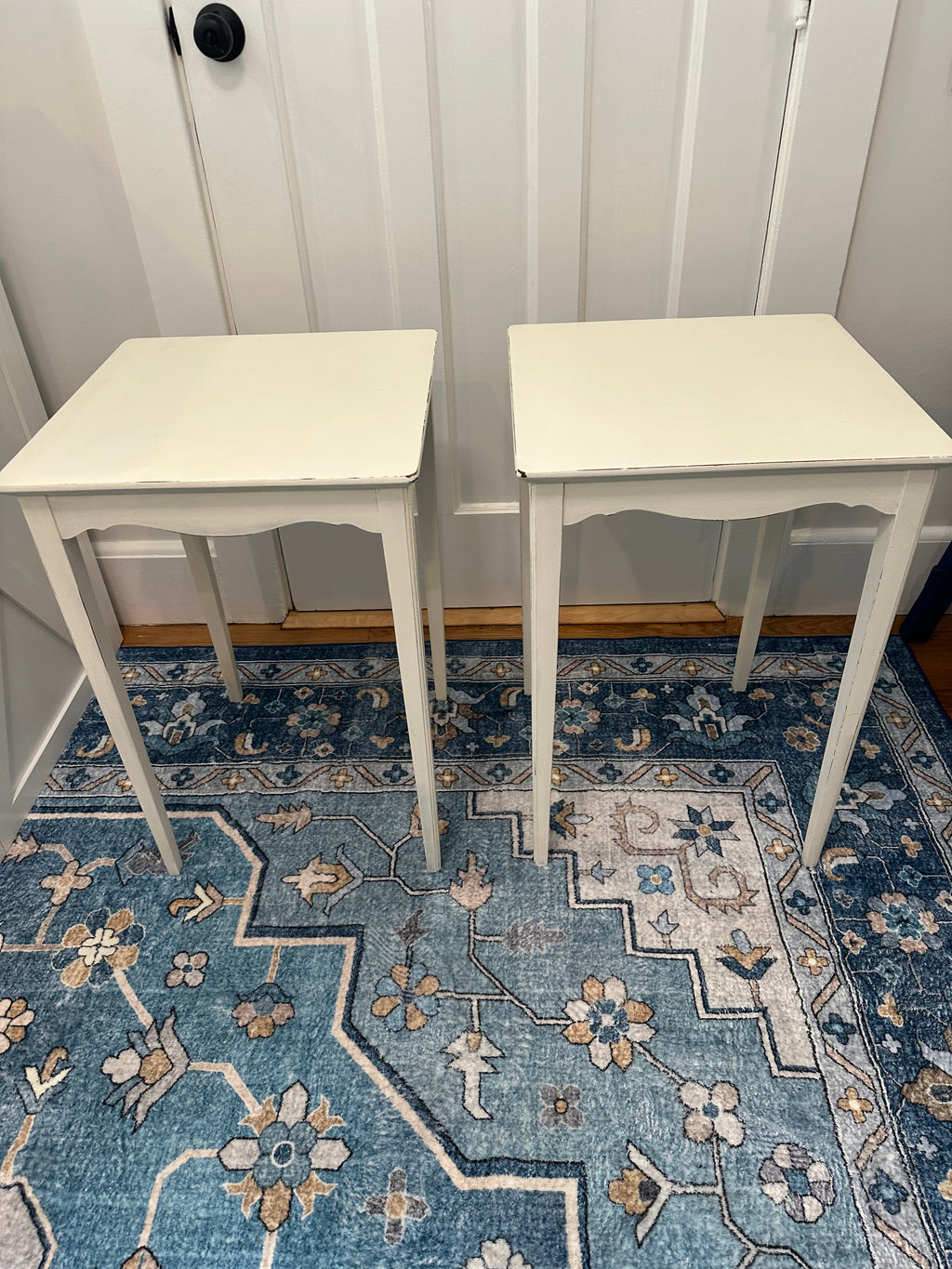 Set of 2 Vintage Shabby Chic Side Tables | Off-White Distressed Accent Tables