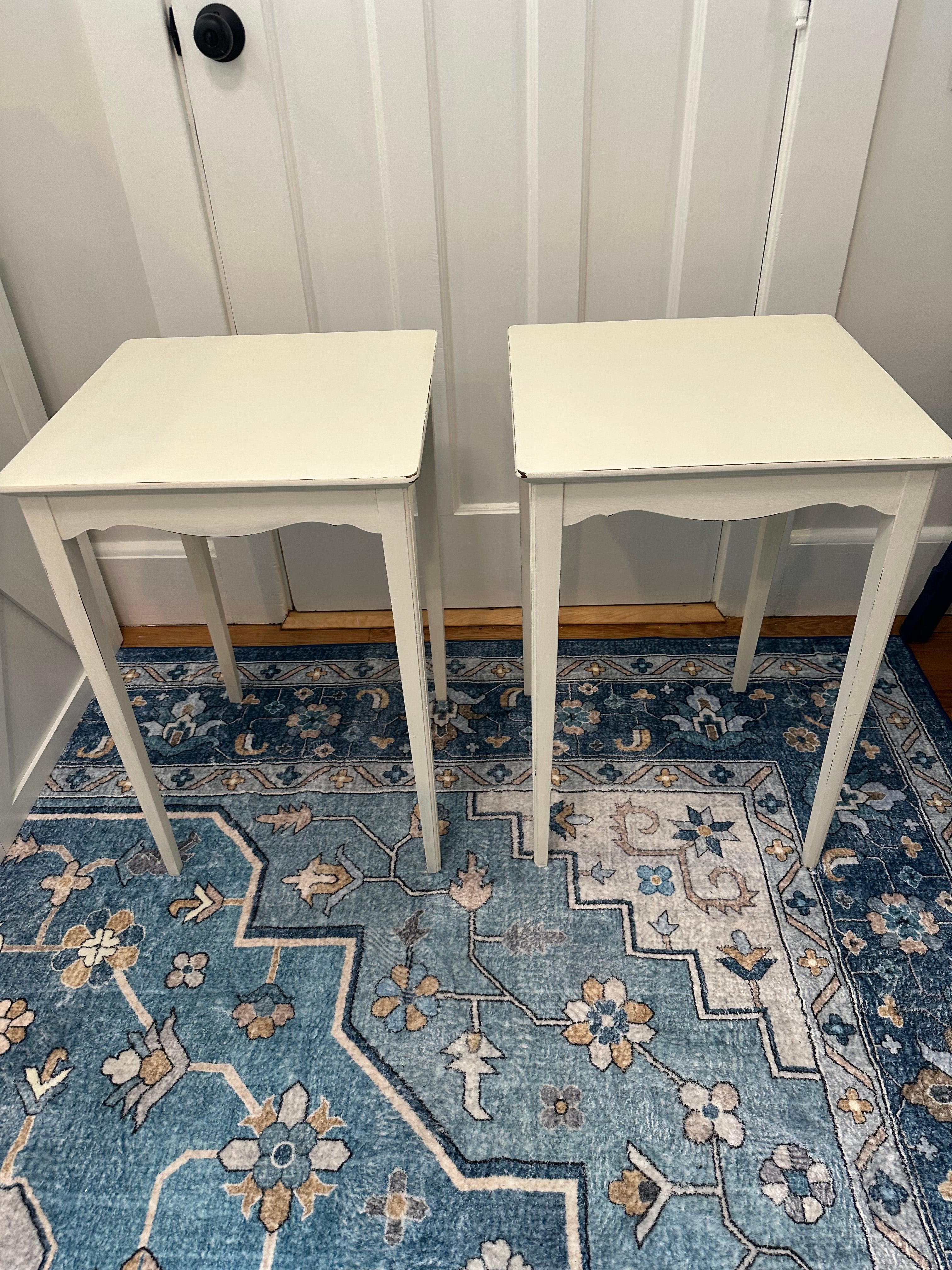 Set of 2 Vintage Shabby Chic Side Tables | Off-White Distressed Accent Tables
