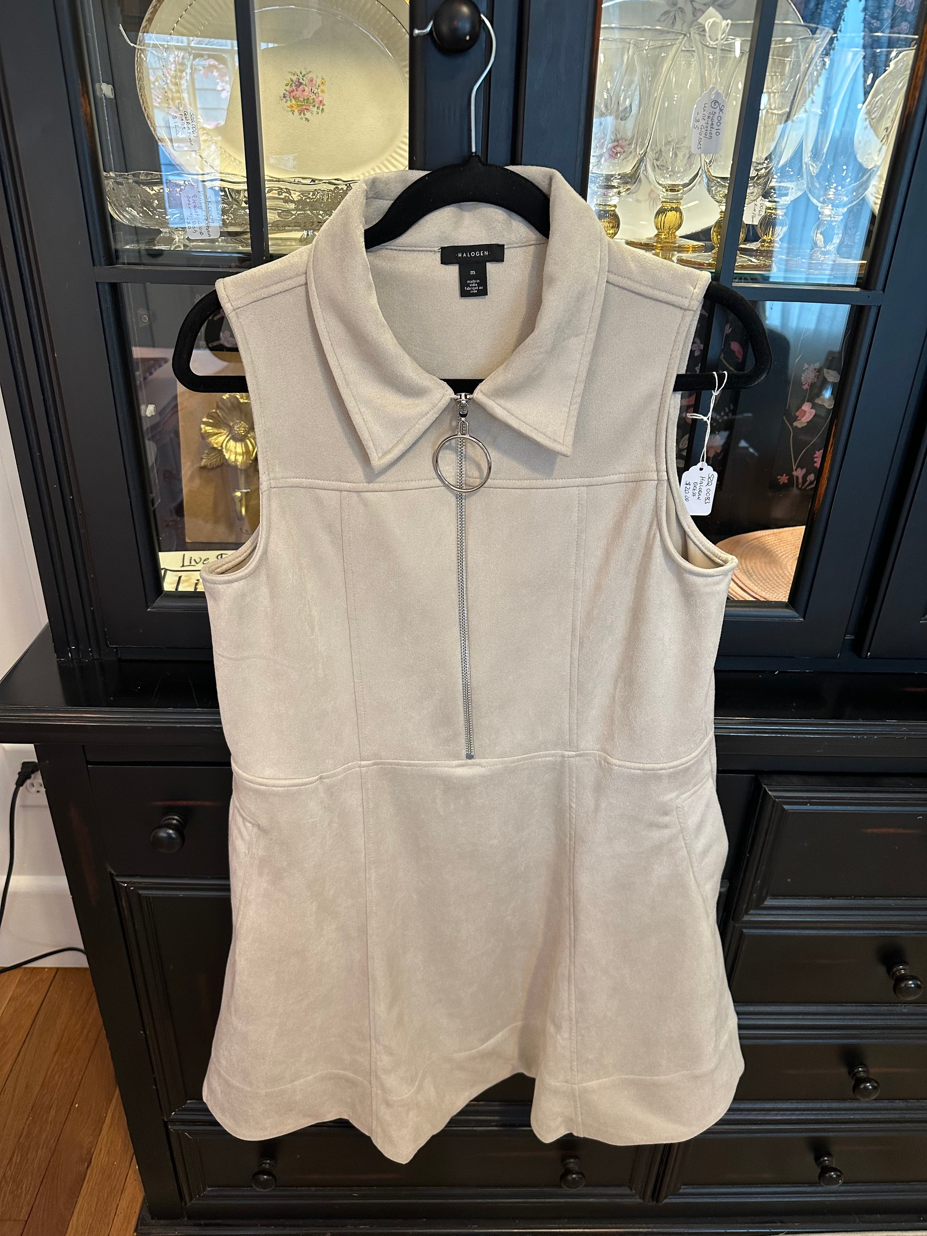 Halogen Faux Suede Zip-Front Mini Dress – Modern Minimalist Chic