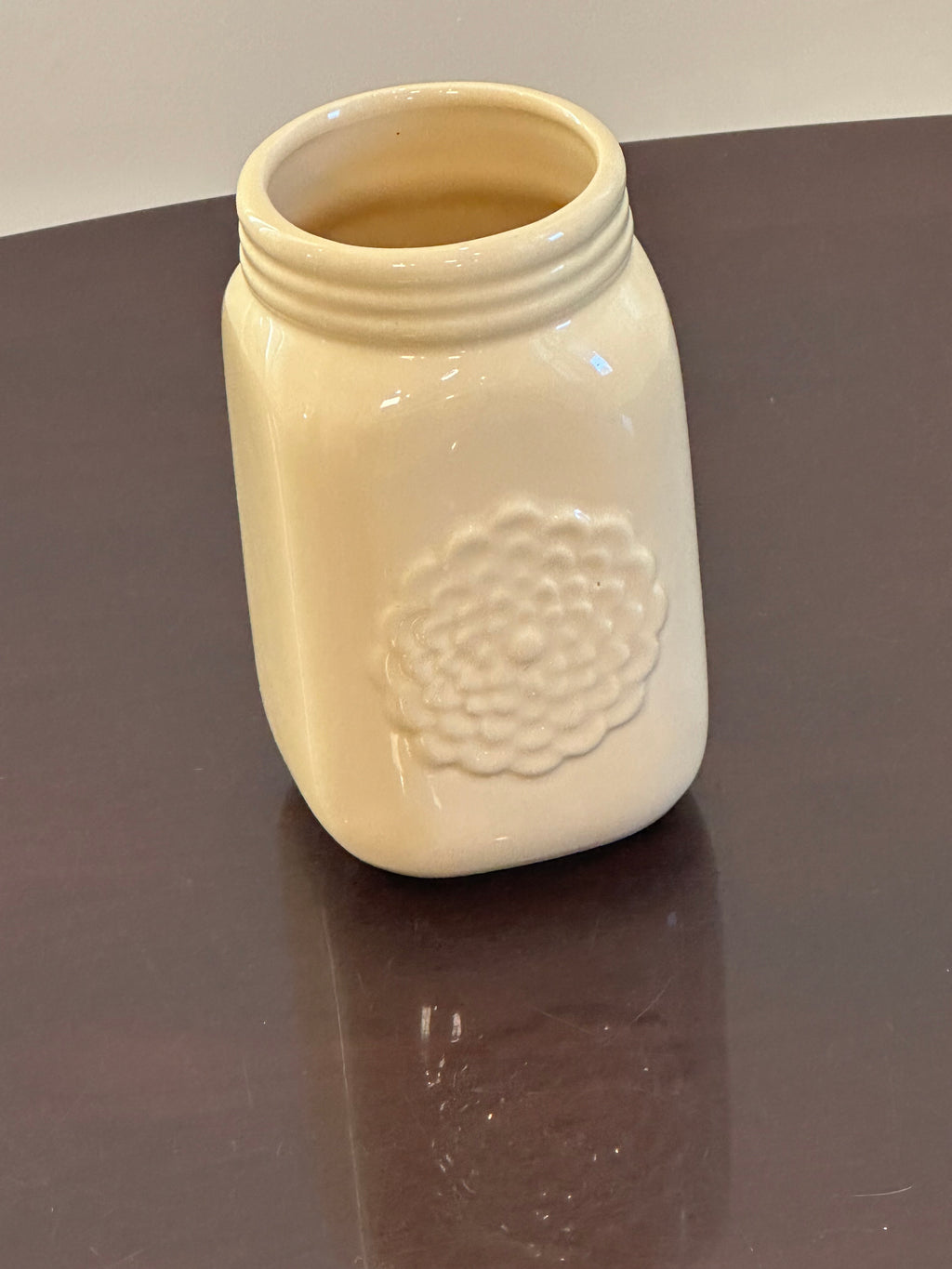 Yellow Ceramic Mason Jar with Flower