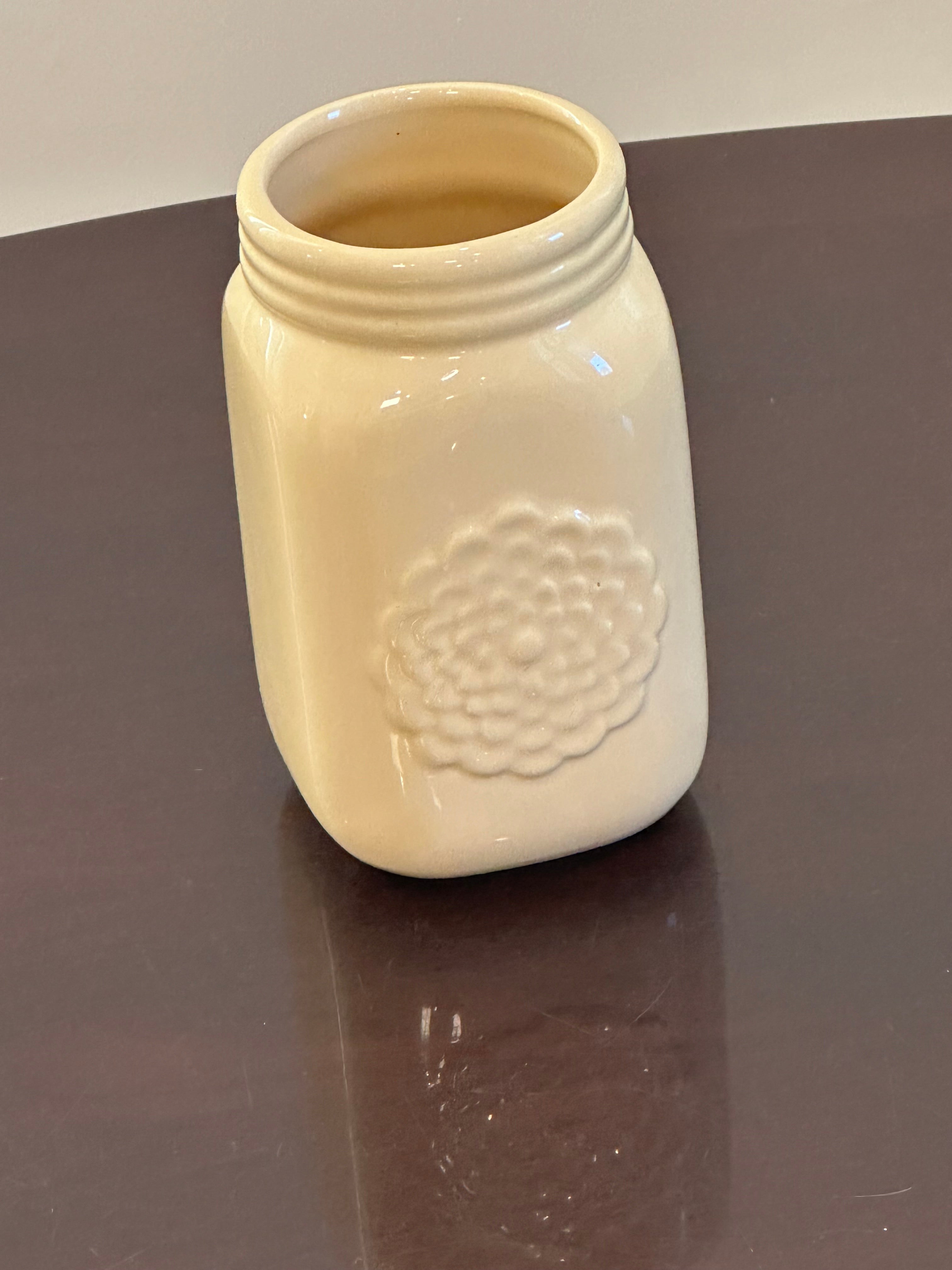 Yellow Ceramic Mason Jar with Flower