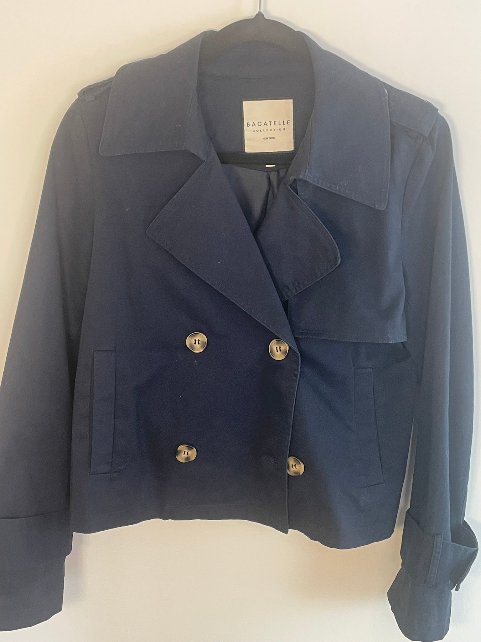 Bagatelle Navy Blue Cropped Trench Coat