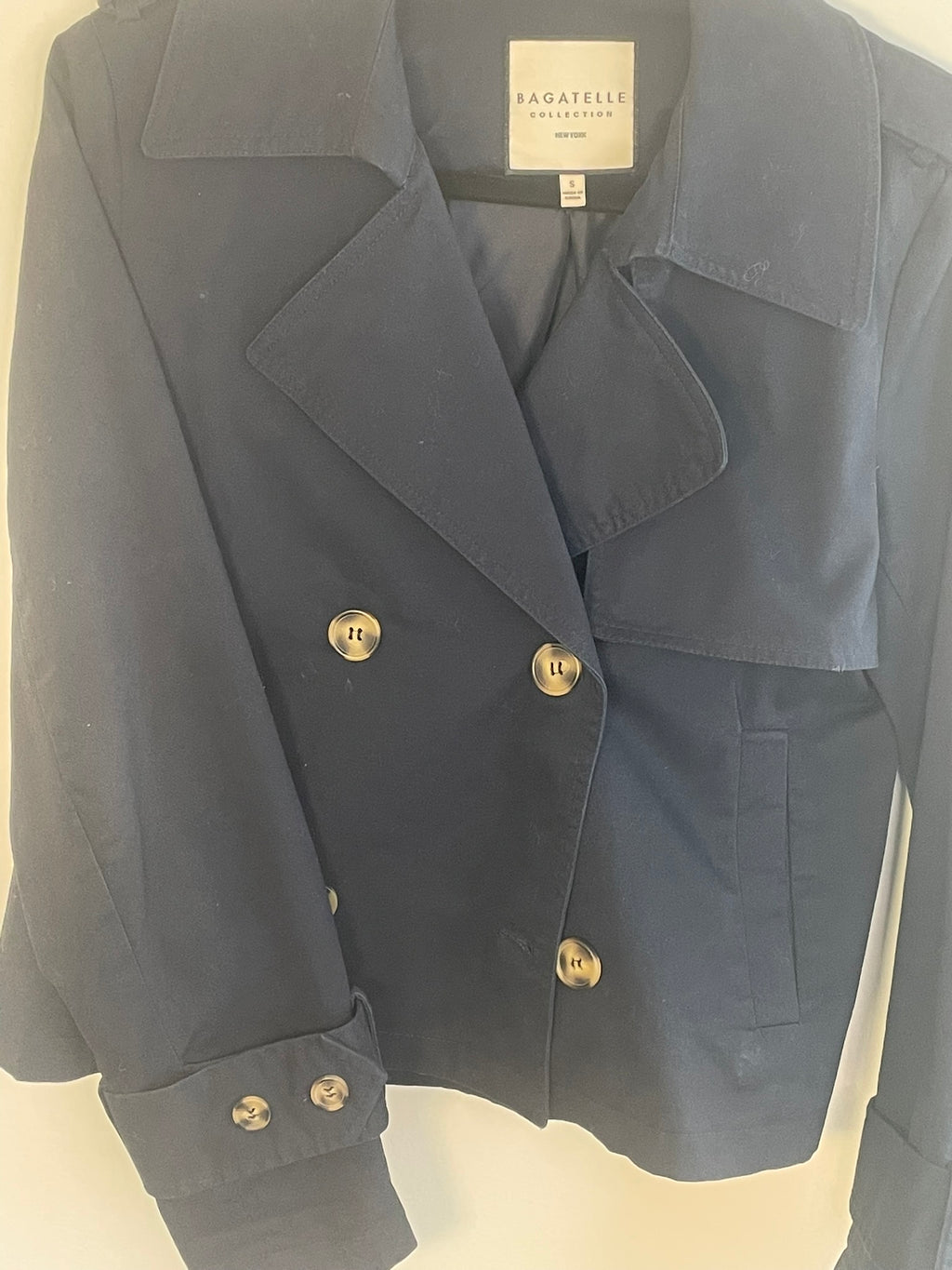 Bagatelle Navy Blue Cropped Trench Coat