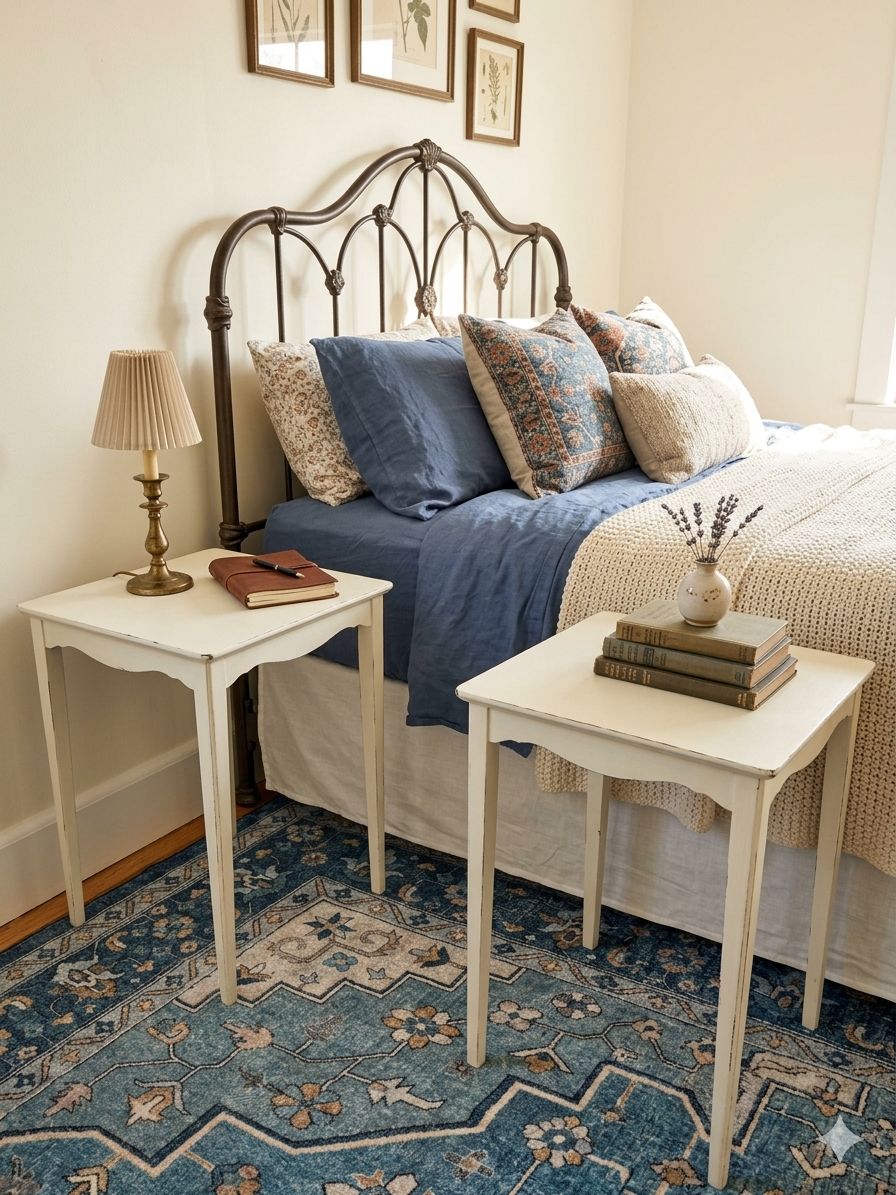 Set of 2 Vintage Shabby Chic Side Tables | Off-White Distressed Accent Tables