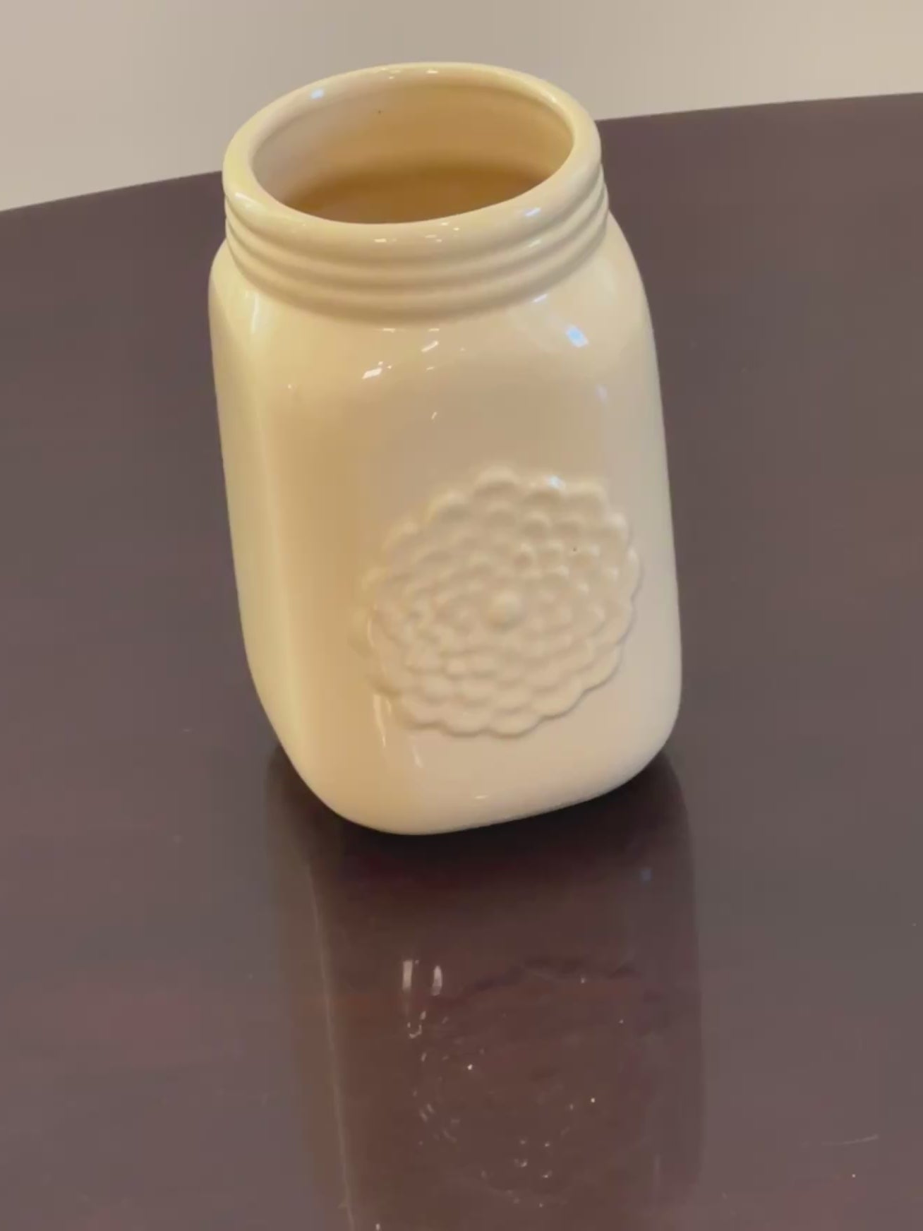 Yellow Ceramic Mason Jar with Flower